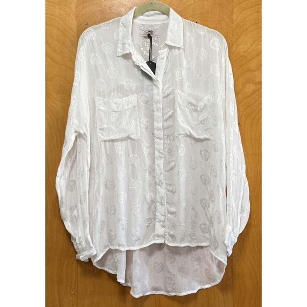 Amuse Society Womens Beach Vida Bling Tamara L/S Button Satin Feel Shirt XS